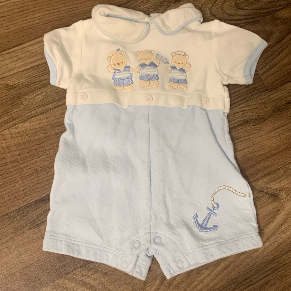 3/$18 Vintage Sailor Teddy Bear Anchor Baby Boy One Piece Outfit 0-3 months